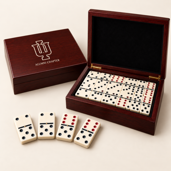 Engraved rosewood double twelves domino set with wooden storage box