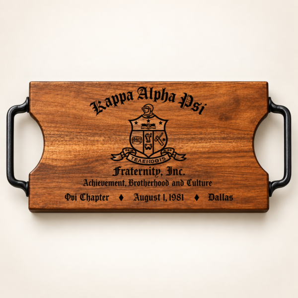Kappa Alpha Psi engraved wood serving tray and charcuterie board