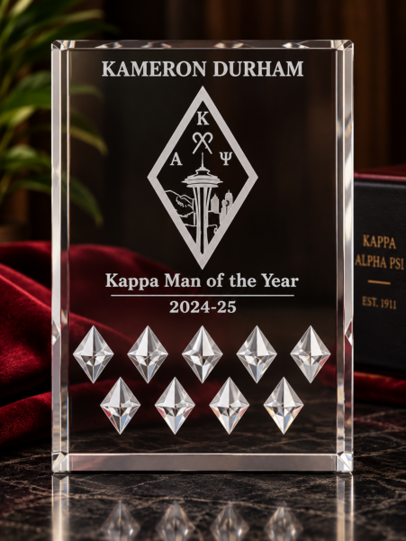 Kappa Alpha Psi Kappa Man of the Year engraved crystal award