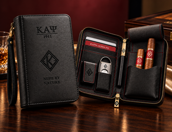 Kappa Alpha Psi Nupe brown leather multifunctional cigar travel case gift set