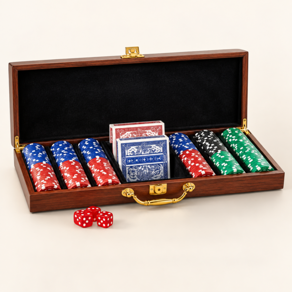 Luxury wooden 300 chip poker set with cards and dice