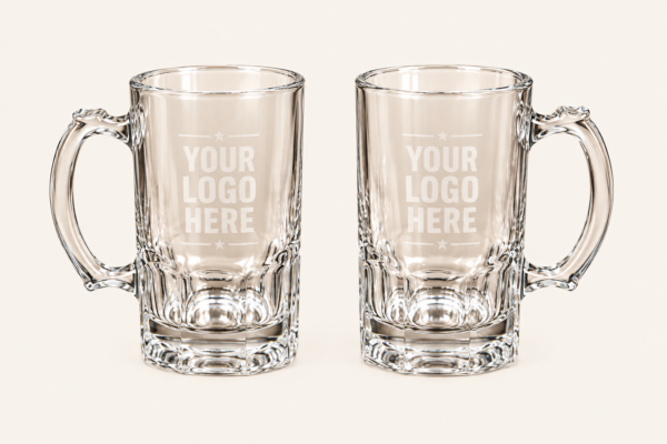 Personalized etched glass beer stein set