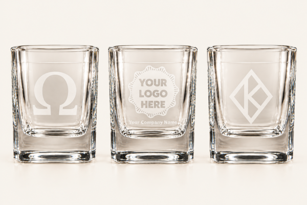 Personalized etched whiskey glass set with custom logo