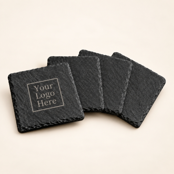Personalized square slate coaster set, six pieces