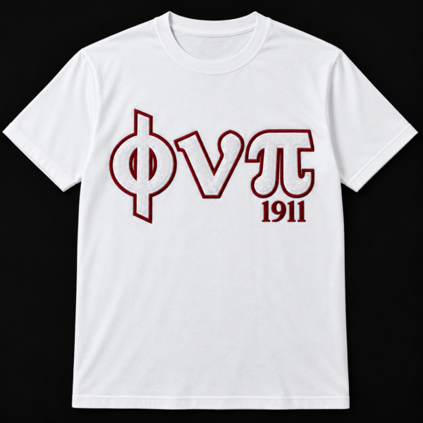 Phi Nu Pi 1911 embroidered white short-sleeve fraternity t-shirt