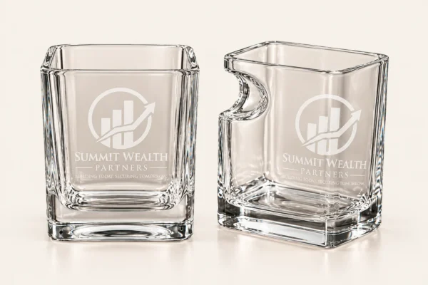 Custom engraved whiskey glass set with business logo