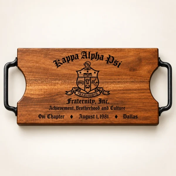 Kappa Alpha Psi engraved wood serving tray and charcuterie board