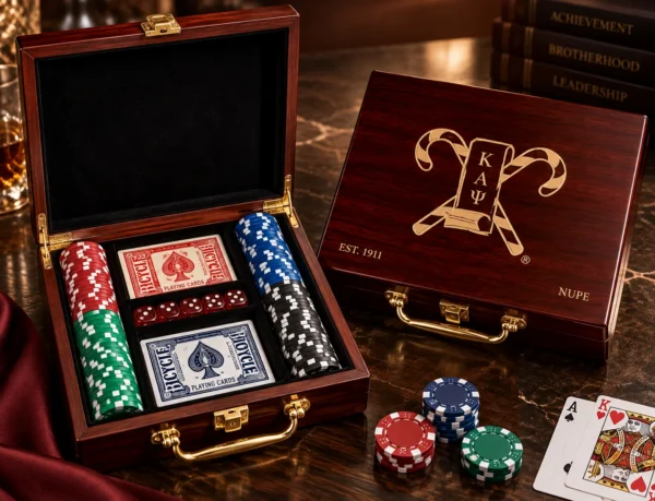 Kappa Alpha Psi Nupe card and dice gift box with poker chips