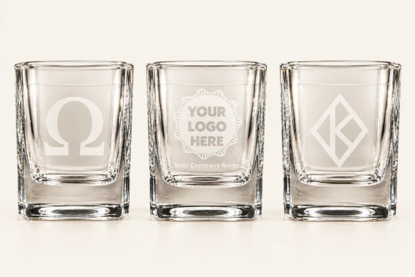 Personalized etched whiskey glass set with custom logo