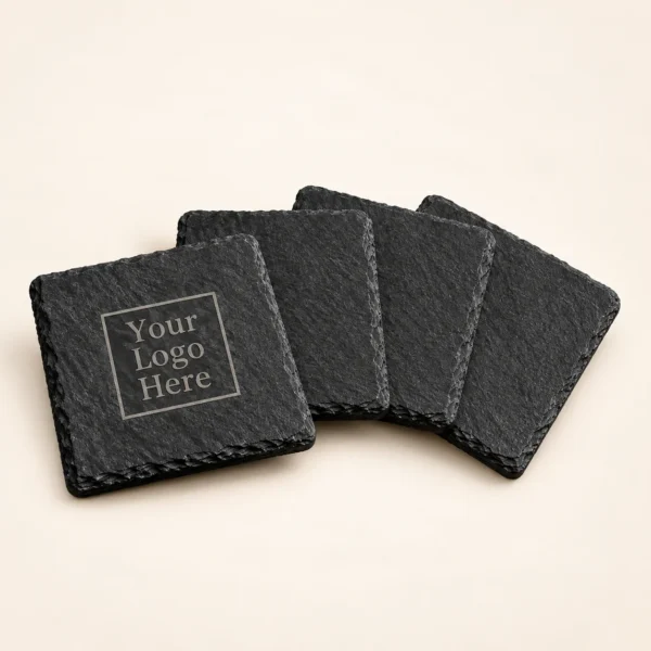 Personalized square slate coaster set, six pieces