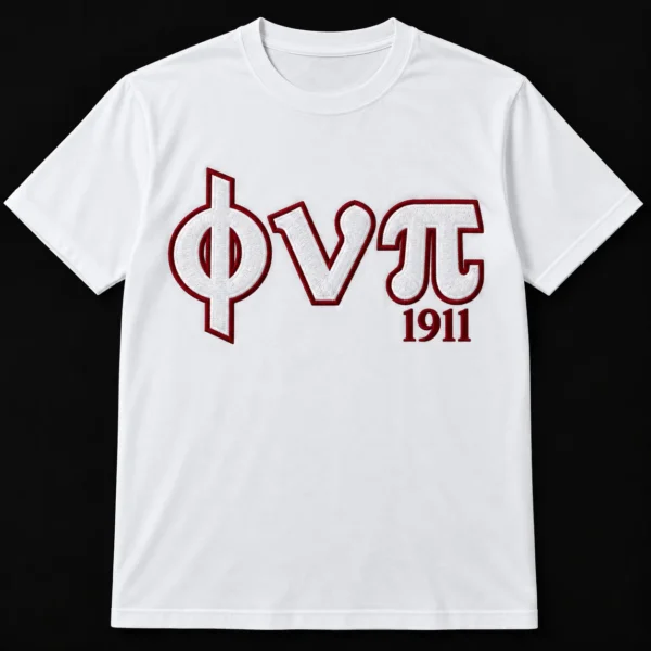 Phi Nu Pi 1911 embroidered white short-sleeve fraternity t-shirt