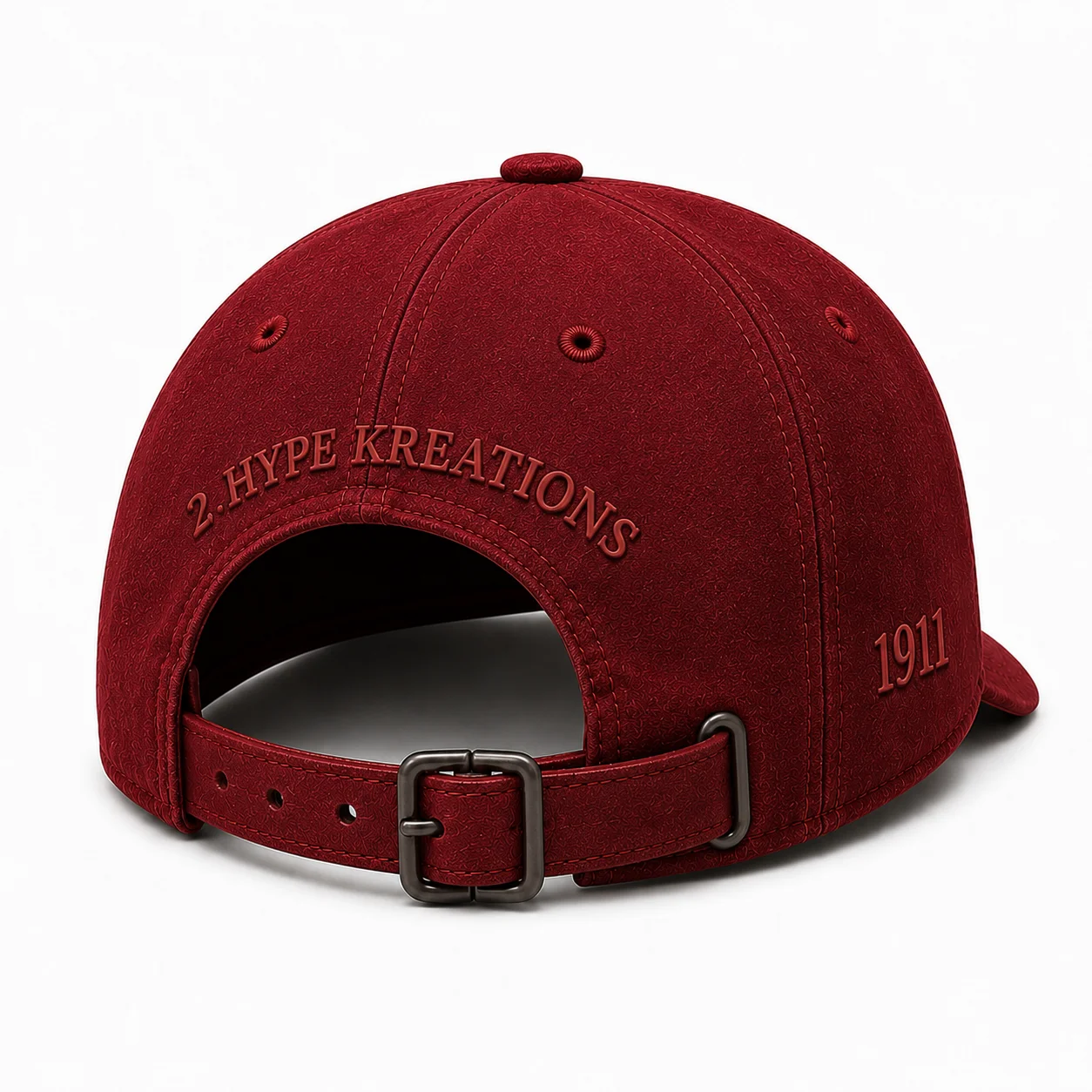 Earned crimson structured cap rear view with 2HypeKreations detail
