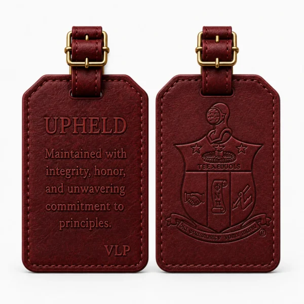 Upheld crimson leather luggage tag front and back views side by side